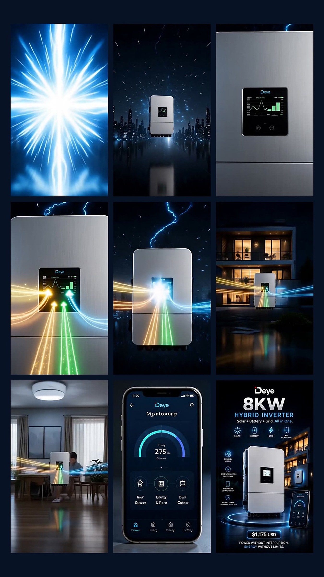 Deye 8KW Hybrid Inverter storyboard and visual frames